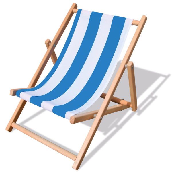 Silla Madera Lona Azul Rayas