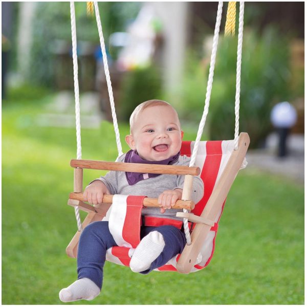 Columpio BB Madera Lona Roja Rayas