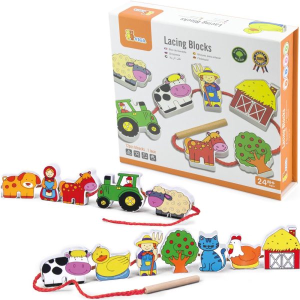 Enlazar Bloques Madera Granja 12 pz