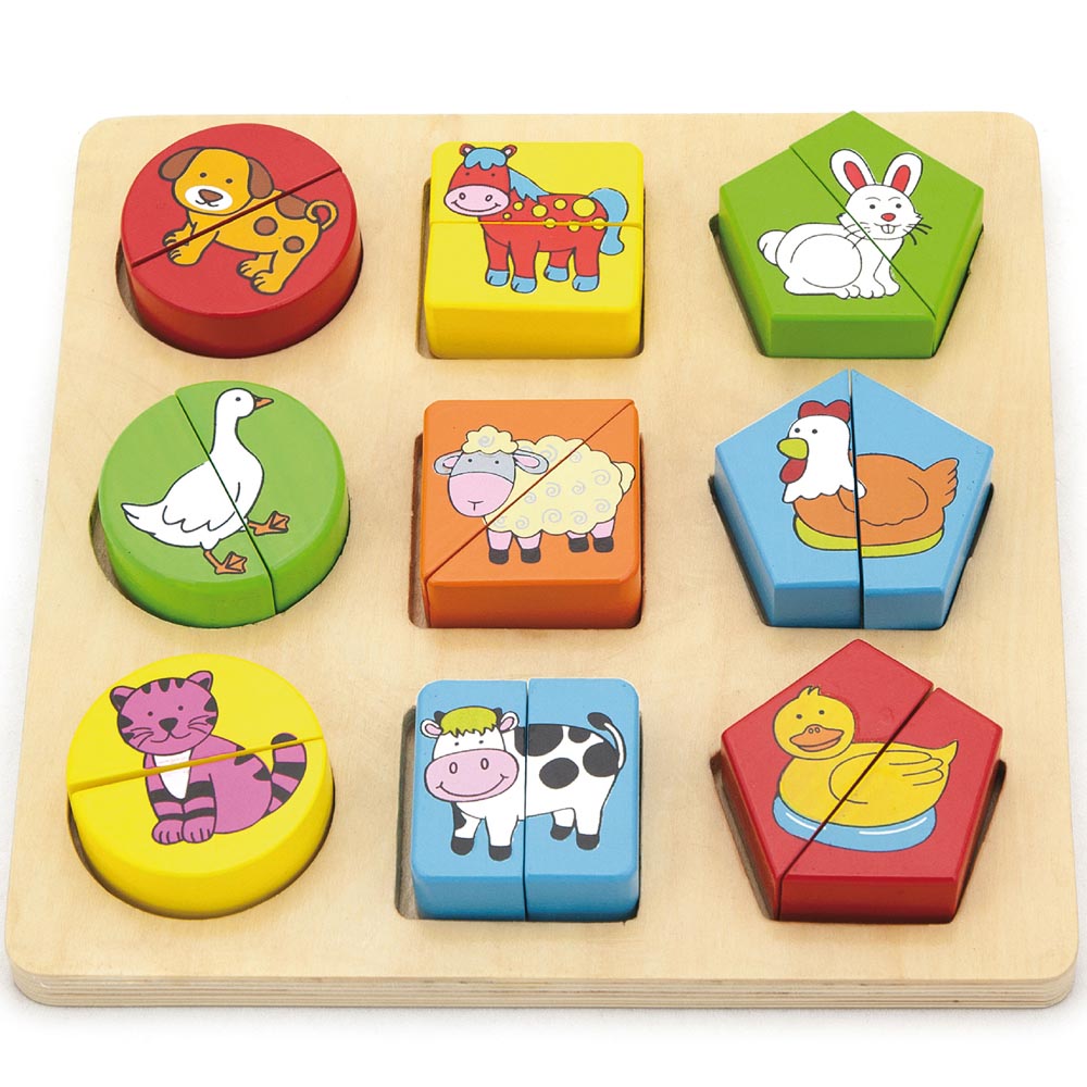 Puzle Madera Dúo Formas, Mitades Animales